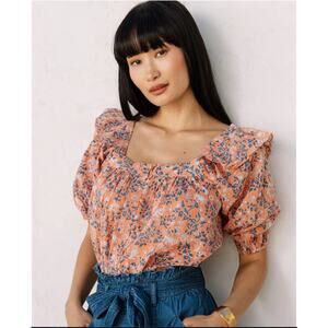 CLEOBELLA NWT Mariana Puff Short Sleeve Blouse in Peach Positano Floral // L